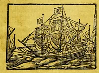 An illustration from Ioernael. ofte. Uoyagie vande Groenlants-vaerders, namelijck vande seven matrosz. die ghebleven waren op het eylant genaemt Mauritius om op het selfde eylant te overwinteren, oock om te besien hoe hem dit lant toe soude draghen, den gheheelen winter. Noch hebt ghy hier by, de beschrivinghe van haer handel, ende wandel, oock wat sy gehoort ende gesien hebben, als beeren, wal-vischen ende meer andere zeegedrochten, alles perfecktelijcken beschreven, tot de tijt hares overlijdens toe (1634)