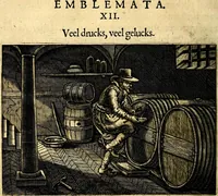 Picture 26 of 89 from Iohannis de Brunes I.C. Emblemata of Zinne-werck : voorghesteet, In Beelden, ghedichten, en breeder uijt-legginghen tot uijt-druckinghe, en verbeteringhe van verscheijden teijlen onser eeuwe. Spe et metu (1624), leaf 107
