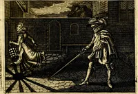 An illustration from Iohannis de Brunes I.C. Emblemata of Zinne-werck : voorghesteet, In Beelden, ghedichten, en breeder uijt-legginghen tot uijt-druckinghe, en verbeteringhe van verscheijden teijlen onser eeuwe. Spe et metu (1624)