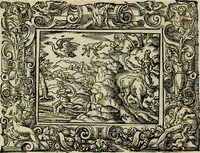 Picture 83 of 181 from Iohan. Posthii Germershemii Tetrasticha in Ovidii Metam. lib. XV. qvibus accesserunt Vergilij Solis figurae elegantiss. & iam primùm in lucem editae = Schoene Figuren auss dem fuertrefflichen Poeten Ouidio, allen Malern, Goldtschmiden, und Bildthauwern, zü nutz unnd gütem mit fleiss gerissen (1563), leaf 103