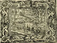 Picture 87 of 181 from Iohan. Posthii Germershemii Tetrasticha in Ovidii Metam. lib. XV. qvibus accesserunt Vergilij Solis figurae elegantiss. & iam primùm in lucem editae = Schoene Figuren auss dem fuertrefflichen Poeten Ouidio, allen Malern, Goldtschmiden, und Bildthauwern, zü nutz unnd gütem mit fleiss gerissen (1563), leaf 107