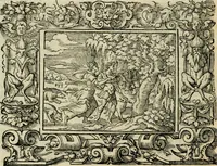 Picture 89 of 181 from Iohan. Posthii Germershemii Tetrasticha in Ovidii Metam. lib. XV. qvibus accesserunt Vergilij Solis figurae elegantiss. & iam primùm in lucem editae = Schoene Figuren auss dem fuertrefflichen Poeten Ouidio, allen Malern, Goldtschmiden, und Bildthauwern, zü nutz unnd gütem mit fleiss gerissen (1563), leaf 109