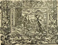 Picture 90 of 181 from Iohan. Posthii Germershemii Tetrasticha in Ovidii Metam. lib. XV. qvibus accesserunt Vergilij Solis figurae elegantiss. & iam primùm in lucem editae = Schoene Figuren auss dem fuertrefflichen Poeten Ouidio, allen Malern, Goldtschmiden, und Bildthauwern, zü nutz unnd gütem mit fleiss gerissen (1563), leaf 110