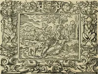 Picture 91 of 181 from Iohan. Posthii Germershemii Tetrasticha in Ovidii Metam. lib. XV. qvibus accesserunt Vergilij Solis figurae elegantiss. & iam primùm in lucem editae = Schoene Figuren auss dem fuertrefflichen Poeten Ouidio, allen Malern, Goldtschmiden, und Bildthauwern, zü nutz unnd gütem mit fleiss gerissen (1563), leaf 111