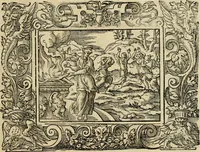 An illustration from Iohan. Posthii Germershemii Tetrasticha in Ovidii Metam. lib. XV. qvibus accesserunt Vergilij Solis figurae elegantiss. & iam primùm in lucem editae = Schoene Figuren auss dem fuertrefflichen Poeten Ouidio, allen Malern, Goldtschmiden, und Bildthauwern, zü nutz unnd gütem mit fleiss gerissen (1563)