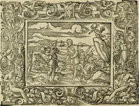 Picture 107 of 181 from Iohan. Posthii Germershemii Tetrasticha in Ovidii Metam. lib. XV. qvibus accesserunt Vergilij Solis figurae elegantiss. & iam primùm in lucem editae = Schoene Figuren auss dem fuertrefflichen Poeten Ouidio, allen Malern, Goldtschmiden, und Bildthauwern, zü nutz unnd gütem mit fleiss gerissen (1563), leaf 127