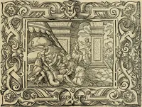 Picture 112 of 181 from Iohan. Posthii Germershemii Tetrasticha in Ovidii Metam. lib. XV. qvibus accesserunt Vergilij Solis figurae elegantiss. & iam primùm in lucem editae = Schoene Figuren auss dem fuertrefflichen Poeten Ouidio, allen Malern, Goldtschmiden, und Bildthauwern, zü nutz unnd gütem mit fleiss gerissen (1563), leaf 132