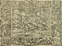 Picture 114 of 181 from Iohan. Posthii Germershemii Tetrasticha in Ovidii Metam. lib. XV. qvibus accesserunt Vergilij Solis figurae elegantiss. & iam primùm in lucem editae = Schoene Figuren auss dem fuertrefflichen Poeten Ouidio, allen Malern, Goldtschmiden, und Bildthauwern, zü nutz unnd gütem mit fleiss gerissen (1563), leaf 134