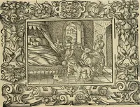 Picture 116 of 181 from Iohan. Posthii Germershemii Tetrasticha in Ovidii Metam. lib. XV. qvibus accesserunt Vergilij Solis figurae elegantiss. & iam primùm in lucem editae = Schoene Figuren auss dem fuertrefflichen Poeten Ouidio, allen Malern, Goldtschmiden, und Bildthauwern, zü nutz unnd gütem mit fleiss gerissen (1563), leaf 136