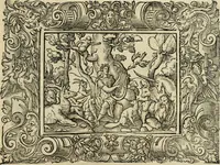 Picture 120 of 181 from Iohan. Posthii Germershemii Tetrasticha in Ovidii Metam. lib. XV. qvibus accesserunt Vergilij Solis figurae elegantiss. & iam primùm in lucem editae = Schoene Figuren auss dem fuertrefflichen Poeten Ouidio, allen Malern, Goldtschmiden, und Bildthauwern, zü nutz unnd gütem mit fleiss gerissen (1563), leaf 140