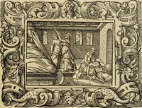 Picture 126 of 181 from Iohan. Posthii Germershemii Tetrasticha in Ovidii Metam. lib. XV. qvibus accesserunt Vergilij Solis figurae elegantiss. & iam primùm in lucem editae = Schoene Figuren auss dem fuertrefflichen Poeten Ouidio, allen Malern, Goldtschmiden, und Bildthauwern, zü nutz unnd gütem mit fleiss gerissen (1563), leaf 146