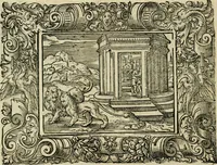 Picture 131 of 181 from Iohan. Posthii Germershemii Tetrasticha in Ovidii Metam. lib. XV. qvibus accesserunt Vergilij Solis figurae elegantiss. & iam primùm in lucem editae = Schoene Figuren auss dem fuertrefflichen Poeten Ouidio, allen Malern, Goldtschmiden, und Bildthauwern, zü nutz unnd gütem mit fleiss gerissen (1563), leaf 151