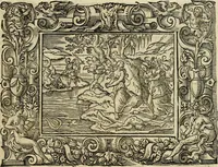 Picture 134 of 181 from Iohan. Posthii Germershemii Tetrasticha in Ovidii Metam. lib. XV. qvibus accesserunt Vergilij Solis figurae elegantiss. & iam primùm in lucem editae = Schoene Figuren auss dem fuertrefflichen Poeten Ouidio, allen Malern, Goldtschmiden, und Bildthauwern, zü nutz unnd gütem mit fleiss gerissen (1563), leaf 154