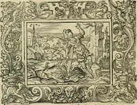 Picture 153 of 181 from Iohan. Posthii Germershemii Tetrasticha in Ovidii Metam. lib. XV. qvibus accesserunt Vergilij Solis figurae elegantiss. & iam primùm in lucem editae = Schoene Figuren auss dem fuertrefflichen Poeten Ouidio, allen Malern, Goldtschmiden, und Bildthauwern, zü nutz unnd gütem mit fleiss gerissen (1563), leaf 173
