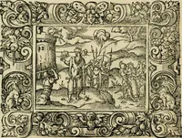 Picture 155 of 181 from Iohan. Posthii Germershemii Tetrasticha in Ovidii Metam. lib. XV. qvibus accesserunt Vergilij Solis figurae elegantiss. & iam primùm in lucem editae = Schoene Figuren auss dem fuertrefflichen Poeten Ouidio, allen Malern, Goldtschmiden, und Bildthauwern, zü nutz unnd gütem mit fleiss gerissen (1563), leaf 175