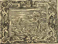 Picture 164 of 181 from Iohan. Posthii Germershemii Tetrasticha in Ovidii Metam. lib. XV. qvibus accesserunt Vergilij Solis figurae elegantiss. & iam primùm in lucem editae = Schoene Figuren auss dem fuertrefflichen Poeten Ouidio, allen Malern, Goldtschmiden, und Bildthauwern, zü nutz unnd gütem mit fleiss gerissen (1563), leaf 184