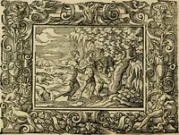 An illustration from Iohan. Posthii Germershemii Tetrasticha in Ovidii Metam. lib. XV. qvibus accesserunt Vergilij Solis figurae elegantiss. & iam primùm in lucem editae = Schoene Figuren auss dem fuertrefflichen Poeten Ouidio, allen Malern, Goldtschmiden, und Bildthauwern, zü nutz unnd gütem mit fleiss gerissen (1563)