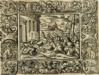 Picture 178 of 181 from Iohan. Posthii Germershemii Tetrasticha in Ovidii Metam. lib. XV. qvibus accesserunt Vergilij Solis figurae elegantiss. & iam primùm in lucem editae = Schoene Figuren auss dem fuertrefflichen Poeten Ouidio, allen Malern, Goldtschmiden, und Bildthauwern, zü nutz unnd gütem mit fleiss gerissen (1563), leaf 198