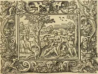 Picture 5 of 181 from Iohan. Posthii Germershemii Tetrasticha in Ovidii Metam. lib. XV. qvibus accesserunt Vergilij Solis figurae elegantiss. & iam primùm in lucem editae = Schoene Figuren auss dem fuertrefflichen Poeten Ouidio, allen Malern, Goldtschmiden, und Bildthauwern, zü nutz unnd gütem mit fleiss gerissen (1563), leaf 24