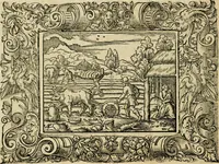 Picture 6 of 181 from Iohan. Posthii Germershemii Tetrasticha in Ovidii Metam. lib. XV. qvibus accesserunt Vergilij Solis figurae elegantiss. & iam primùm in lucem editae = Schoene Figuren auss dem fuertrefflichen Poeten Ouidio, allen Malern, Goldtschmiden, und Bildthauwern, zü nutz unnd gütem mit fleiss gerissen (1563), leaf 25