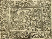 Picture 7 of 181 from Iohan. Posthii Germershemii Tetrasticha in Ovidii Metam. lib. XV. qvibus accesserunt Vergilij Solis figurae elegantiss. & iam primùm in lucem editae = Schoene Figuren auss dem fuertrefflichen Poeten Ouidio, allen Malern, Goldtschmiden, und Bildthauwern, zü nutz unnd gütem mit fleiss gerissen (1563), leaf 26