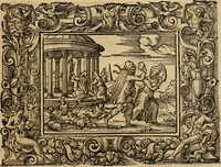 Picture 13 of 181 from Iohan. Posthii Germershemii Tetrasticha in Ovidii Metam. lib. XV. qvibus accesserunt Vergilij Solis figurae elegantiss. & iam primùm in lucem editae = Schoene Figuren auss dem fuertrefflichen Poeten Ouidio, allen Malern, Goldtschmiden, und Bildthauwern, zü nutz unnd gütem mit fleiss gerissen (1563), leaf 32