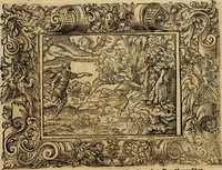 Picture 15 of 181 from Iohan. Posthii Germershemii Tetrasticha in Ovidii Metam. lib. XV. qvibus accesserunt Vergilij Solis figurae elegantiss. & iam primùm in lucem editae = Schoene Figuren auss dem fuertrefflichen Poeten Ouidio, allen Malern, Goldtschmiden, und Bildthauwern, zü nutz unnd gütem mit fleiss gerissen (1563), leaf 34