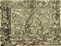Picture 19 of 181 from Iohan. Posthii Germershemii Tetrasticha in Ovidii Metam. lib. XV. qvibus accesserunt Vergilij Solis figurae elegantiss. & iam primùm in lucem editae = Schoene Figuren auss dem fuertrefflichen Poeten Ouidio, allen Malern, Goldtschmiden, und Bildthauwern, zü nutz unnd gütem mit fleiss gerissen (1563), leaf 38