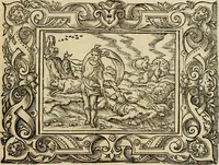 Picture 21 of 181 from Iohan. Posthii Germershemii Tetrasticha in Ovidii Metam. lib. XV. qvibus accesserunt Vergilij Solis figurae elegantiss. & iam primùm in lucem editae = Schoene Figuren auss dem fuertrefflichen Poeten Ouidio, allen Malern, Goldtschmiden, und Bildthauwern, zü nutz unnd gütem mit fleiss gerissen (1563), leaf 40