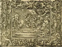 Picture 24 of 181 from Iohan. Posthii Germershemii Tetrasticha in Ovidii Metam. lib. XV. qvibus accesserunt Vergilij Solis figurae elegantiss. & iam primùm in lucem editae = Schoene Figuren auss dem fuertrefflichen Poeten Ouidio, allen Malern, Goldtschmiden, und Bildthauwern, zü nutz unnd gütem mit fleiss gerissen (1563), leaf 43