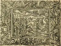 Picture 26 of 181 from Iohan. Posthii Germershemii Tetrasticha in Ovidii Metam. lib. XV. qvibus accesserunt Vergilij Solis figurae elegantiss. & iam primùm in lucem editae = Schoene Figuren auss dem fuertrefflichen Poeten Ouidio, allen Malern, Goldtschmiden, und Bildthauwern, zü nutz unnd gütem mit fleiss gerissen (1563), leaf 45