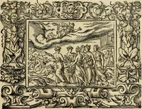 Picture 35 of 181 from Iohan. Posthii Germershemii Tetrasticha in Ovidii Metam. lib. XV. qvibus accesserunt Vergilij Solis figurae elegantiss. & iam primùm in lucem editae = Schoene Figuren auss dem fuertrefflichen Poeten Ouidio, allen Malern, Goldtschmiden, und Bildthauwern, zü nutz unnd gütem mit fleiss gerissen (1563), leaf 54