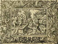 Picture 42 of 181 from Iohan. Posthii Germershemii Tetrasticha in Ovidii Metam. lib. XV. qvibus accesserunt Vergilij Solis figurae elegantiss. & iam primùm in lucem editae = Schoene Figuren auss dem fuertrefflichen Poeten Ouidio, allen Malern, Goldtschmiden, und Bildthauwern, zü nutz unnd gütem mit fleiss gerissen (1563), leaf 61