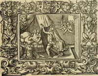 Picture 51 of 181 from Iohan. Posthii Germershemii Tetrasticha in Ovidii Metam. lib. XV. qvibus accesserunt Vergilij Solis figurae elegantiss. & iam primùm in lucem editae = Schoene Figuren auss dem fuertrefflichen Poeten Ouidio, allen Malern, Goldtschmiden, und Bildthauwern, zü nutz unnd gütem mit fleiss gerissen (1563), leaf 70