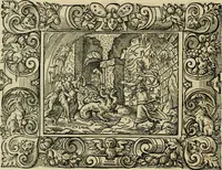 Picture 54 of 181 from Iohan. Posthii Germershemii Tetrasticha in Ovidii Metam. lib. XV. qvibus accesserunt Vergilij Solis figurae elegantiss. & iam primùm in lucem editae = Schoene Figuren auss dem fuertrefflichen Poeten Ouidio, allen Malern, Goldtschmiden, und Bildthauwern, zü nutz unnd gütem mit fleiss gerissen (1563), leaf 73