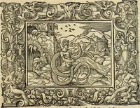 Picture 57 of 181 from Iohan. Posthii Germershemii Tetrasticha in Ovidii Metam. lib. XV. qvibus accesserunt Vergilij Solis figurae elegantiss. & iam primùm in lucem editae = Schoene Figuren auss dem fuertrefflichen Poeten Ouidio, allen Malern, Goldtschmiden, und Bildthauwern, zü nutz unnd gütem mit fleiss gerissen (1563), leaf 76