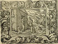 Picture 67 of 181 from Iohan. Posthii Germershemii Tetrasticha in Ovidii Metam. lib. XV. qvibus accesserunt Vergilij Solis figurae elegantiss. & iam primùm in lucem editae = Schoene Figuren auss dem fuertrefflichen Poeten Ouidio, allen Malern, Goldtschmiden, und Bildthauwern, zü nutz unnd gütem mit fleiss gerissen (1563), leaf 86