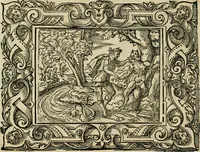 Picture 72 of 181 from Iohan. Posthii Germershemii Tetrasticha in Ovidii Metam. lib. XV. qvibus accesserunt Vergilij Solis figurae elegantiss. & iam primùm in lucem editae = Schoene Figuren auss dem fuertrefflichen Poeten Ouidio, allen Malern, Goldtschmiden, und Bildthauwern, zü nutz unnd gütem mit fleiss gerissen (1563), leaf 91