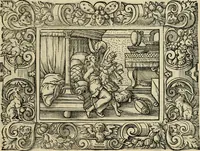 Picture 75 of 181 from Iohan. Posthii Germershemii Tetrasticha in Ovidii Metam. lib. XV. qvibus accesserunt Vergilij Solis figurae elegantiss. & iam primùm in lucem editae = Schoene Figuren auss dem fuertrefflichen Poeten Ouidio, allen Malern, Goldtschmiden, und Bildthauwern, zü nutz unnd gütem mit fleiss gerissen (1563), leaf 94