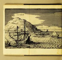 Picture 4 of 10 from Iournael ofte Beschrijvinghe van de wonderlijcke reyse, gedaen door Willem Cornelisz. Schouten van Hoorn, in de jaren 1615. 1616. en 1617. : Hoe hy bezuyden de Straet van Magellanes een nieuwe passagie ofte strate, tot inde groote Zuyd-zee, ontdeckt, ende voort den geheelen aerdt-kloot omgezeylt heeft. Wat eylanden, vreemde volcken en wonderlijcke avontueren hem ontmoet zijn (1648), leaf 40