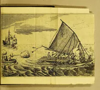 An illustration from Iournael ofte beschryving vande wonderlijcke voyagie, : ghedaen door VVillem Cornelisz Schouten, van Hoorn, in den Iaere 1615, 1616, ende 1617. Hoe hy bezuyden de Straete van Magellanes, een nieuwe passagie ontdeckt, en de geheele aerd-cloot om-gezeylt heeft (1649)