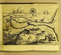 An illustration from Iournael ofte beschryving vande wonderlijcke voyagie, : ghedaen door VVillem Cornelisz Schouten, van Hoorn, in den Iaere 1615, 1616, ende 1617. Hoe hy bezuyden de Straete van Magellanes, een nieuwe passagie ontdeckt, en de geheele aerd-cloot om-gezeylt heeft (1649)