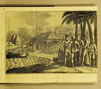 An illustration from Iournael ofte beschryving vande wonderlijcke voyagie, : ghedaen door VVillem Cornelisz Schouten, van Hoorn, in den Iaere 1615, 1616, ende 1617. Hoe hy bezuyden de Straete van Magellanes, een nieuwe passagie ontdeckt, en de geheele aerd-cloot om-gezeylt heeft (1649)