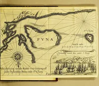 An illustration from Iournael vande Nassausche vloot, : ofte beschryvingh vande voyagie om den gantschen aerdt-kloot, ghedaen met elf schepen: onder't beleyd vanden Admirael Iaques L'Heremite, ende Vice-Admirael Geen Huygen Schapenham, inde jaeren 1623, 1624, 1625, en 1626. . (1626)