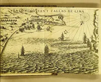 Picture 10 of 15 from Iournalen van drie voyagien, : te weten: 1. Van Mr. Thomas Candish, met drie schepen door de Magallaensche Straet rondom de werelt, inden jare 1586, 1587, en 1588. ... 2. Vande Heer Fransoys Draeck, ende Heer Jan Haukeins, ridderen, naer West-Indien gepretendeert Panama in te nemen ... in den jare 1593. Noch een beschryvinge vande zee vaert der geheeler werelt. Nassausche vloot, 3. ofte beschryvinge vande voyagie om den gantschen aert-kloot, door de Straet Lemaire, onder 't beleydt vanden Admirael Iaques L'Heremite, inde jaren 1623, 1624, 1625, en 1626. : Wy hebben hier achter by ghevoeght en beschrijvinghe vande regeringhe van Peru, door Pedro de Madriga ... met een kort verhael van Chili. Als mede een verhael van Capiteyn Pedro Fernandes de Quir ... aengaende de ontdeckinghe van't onbekent Austrialia . (1643), leaf 87