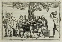 An illustration from I pomi d'oro / di Gio. Francesco Angelita, Roco Accademico Disuguale ; doue si contengono due lettioni, de' fichi l'vna, e de' melloni l'altra ; nelle quali non solo si scorgono le lor lodi, e le loro eccellenze, ma si scoprono molti segreti per vsarli, e per cultiuarli ; e si notano molti errori di diuersi grand'huomini intorno al loro sentimento ; aggiuntavi vna lettione della lvmaca doue si pruoua, ch'ella sia maestra della vita human .. (1607)