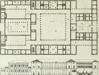 An illustration from I qvattro libri dell'architettvra di Andrea Palladio : ne' quali, dopo un breue trattato de' cinque ordini, & di quelli auertimenti, che sono piu necessarii nel fabricare; si tratta delle case private, delle vie, de i ponti, delle piazze, de i xisti, et de' tempij (1771)