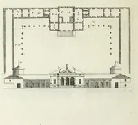 An illustration from I qvattro libri dell'architettvra di Andrea Palladio : ne' quali, dopo un breue trattato de' cinque ordini, & di quelli auertimenti, che sono piu necessarii nel fabricare; si tratta delle case private, delle vie, de i ponti, delle piazze, de i xisti, et de' tempij (1771)