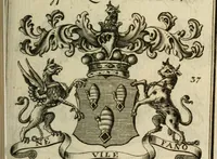 An illustration from The Irish compendium; or, Rudiments of honour. Containing the descents, marriages, issue, titles, posts, and seats of all the nobility of Ireland; with their arms, crests, supporters, mottos and Parliament robes ... Also a supplement, shewing the antiquity, dignity, and use of armories .. (1745)