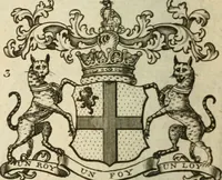 An illustration from The Irish compendium; or, Rudiments of honour. Containing the descents, marriages, issue, titles, posts, and seats of all the nobility of Ireland; with their arms, crests, supporters, mottos and Parliament robes ... Also a supplement, shewing the antiquity, dignity, and use of armories .. (1745)